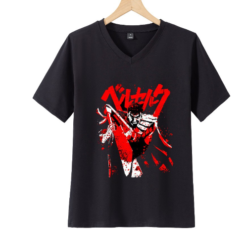 Sword Legend Style Berserk European Size Foreign Trade Summer Student Print V-Neck Short Sleeve Anime T-shi